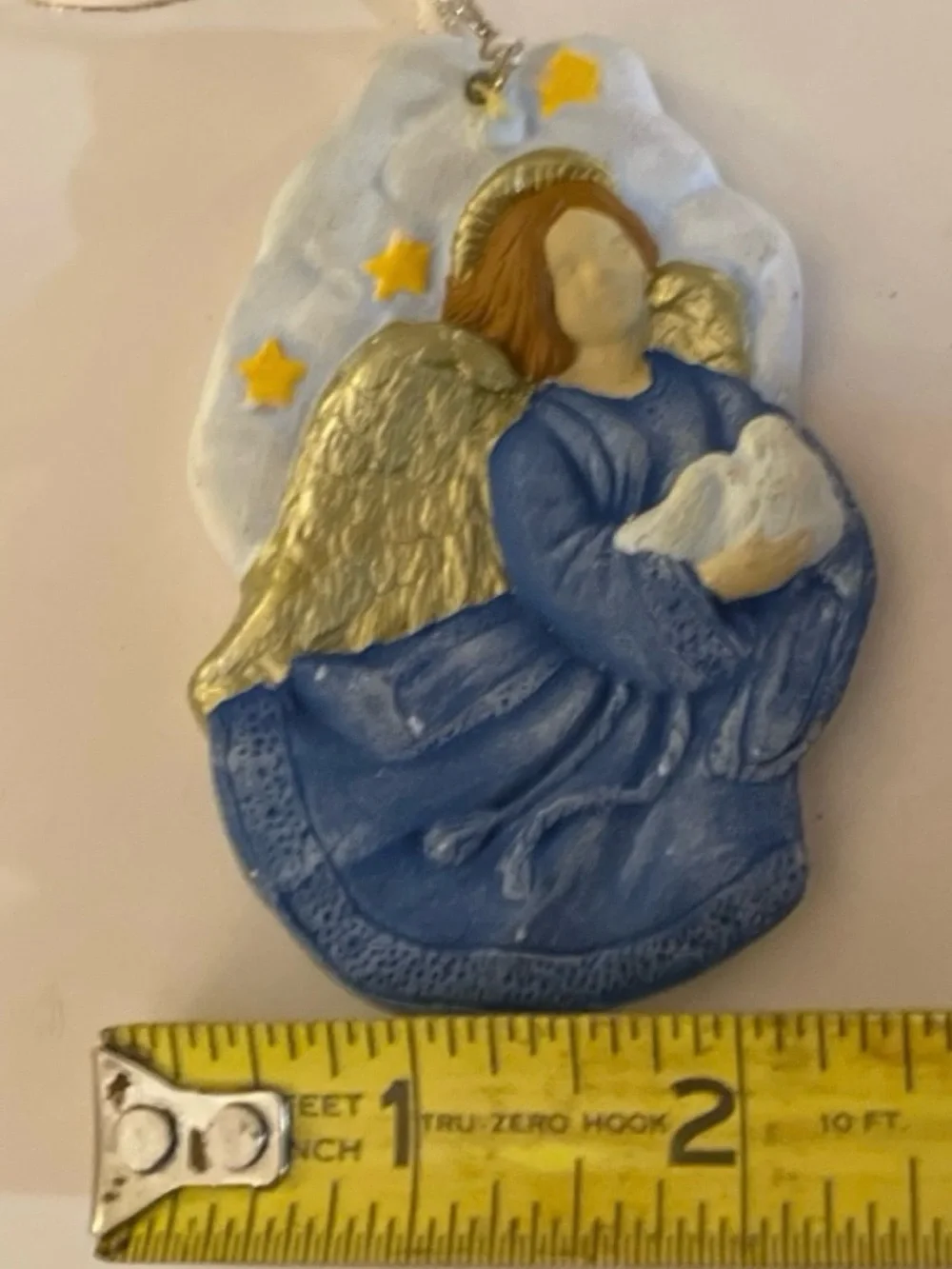 Angel Wearing Blue Holding A Dove Christmas Ornament